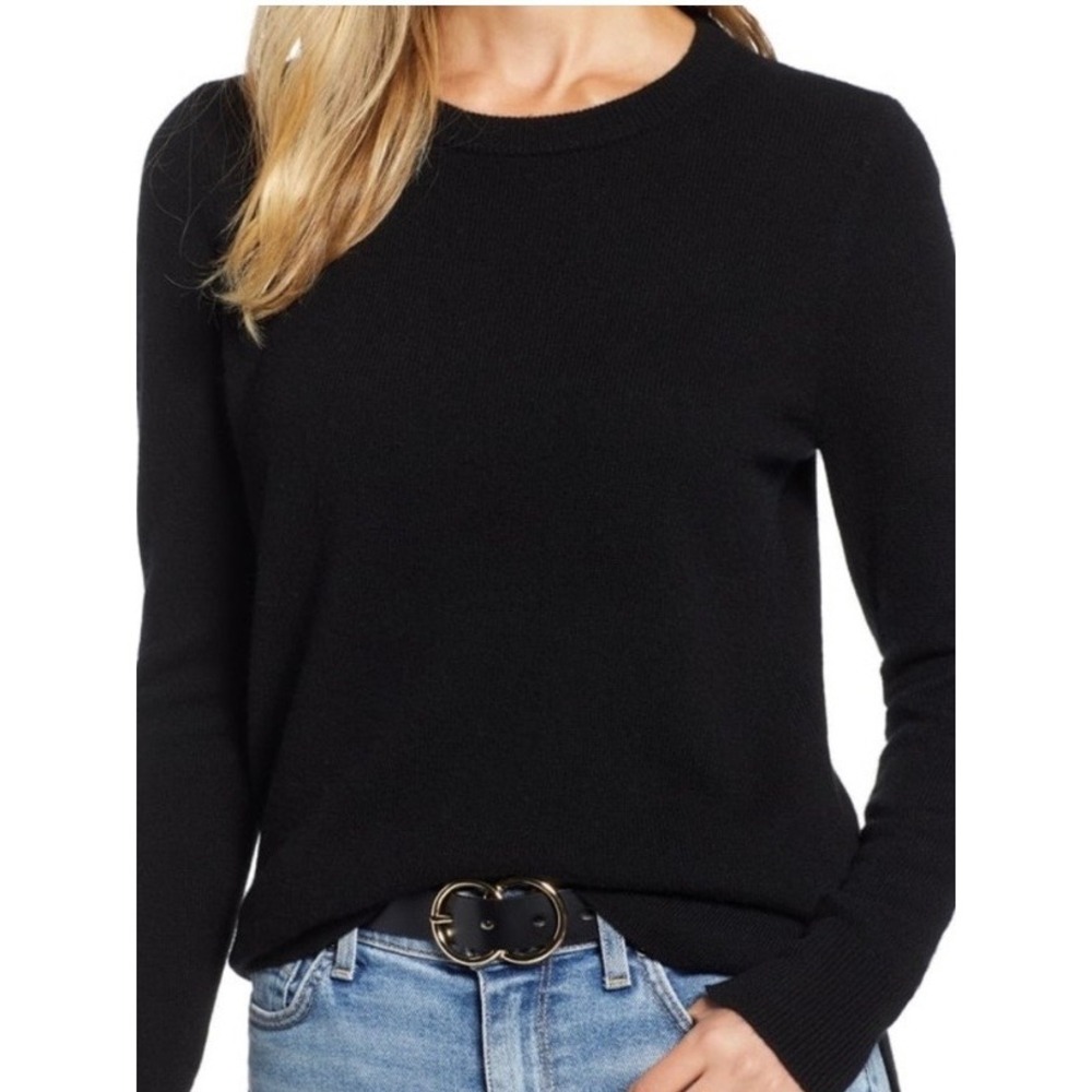 HALOGEN Cashmere Sweater Womens Medium Black NEW Crewneck High-Low HA368584MI